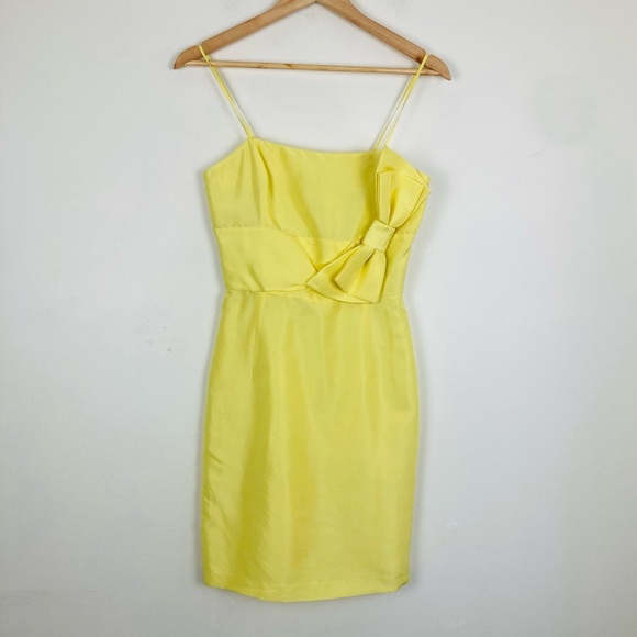 Frock by Tracy Reese lemon yellow silk fitted mini dress with bow detail. Size 4 - Picture 1 of 8